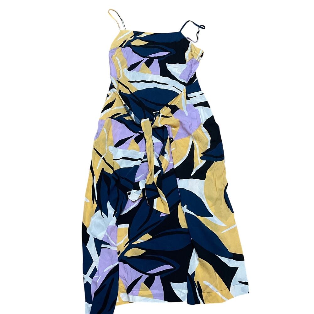 Seafolly Australia Women Small Abstract Floral Tie Front Midi Dress‎ Navy Yellow